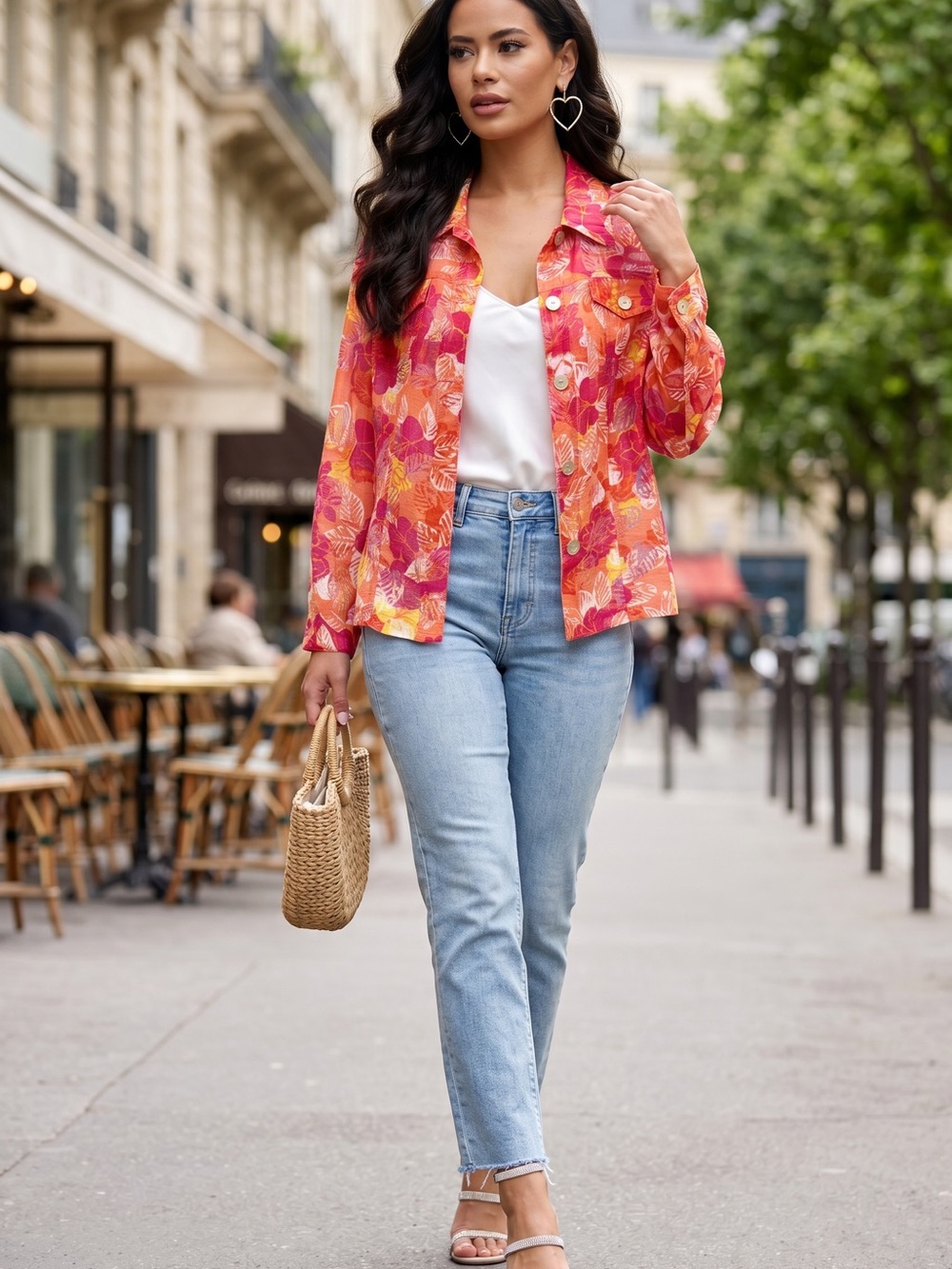 Ruby Rd. Coral-Pink Printed Button-Front Blouse Jacket